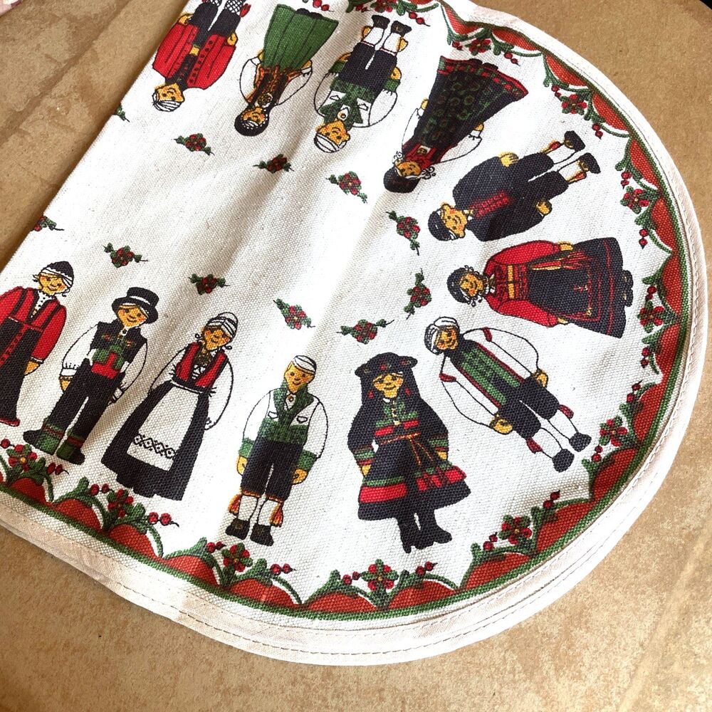 Folk Art Linen Table Runner Norway Germany Oval 12.5X24.5”